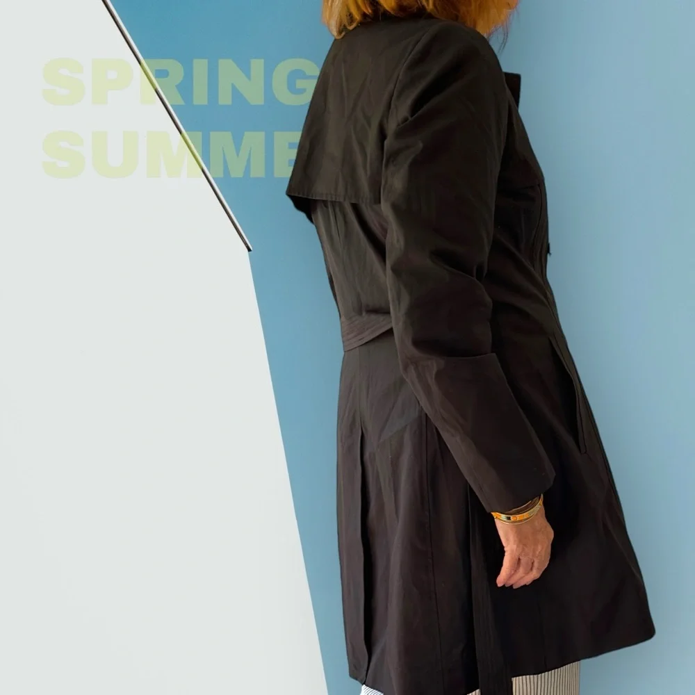 Luxurious Black Trench Coat by CeCe - Picture 3 of 16